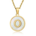 18K gold plated necklace featuring a round mother of pearl pendant with letter O - White Mother of Pearl Letter O