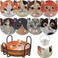 DIY Diamond Painting Coasters set of 8 pieces with cat shapes and metal holder - Multicolor Cat Face Shape Style (BD997)