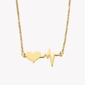 Detail of golden stainless steel heartbeat necklace with EKG heart pulse pendant - 18K Gold