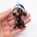 Pendentif teckel en acrylique marron avec bonnet bleu pour déco de Noël - 4# Chien au chapeau bleu