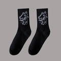 Mid-cut black cotton sports socks featuring white bear graphic and BEAR lettering print - One Size(37-46) / D1 Series-No.19 (Black BEAR)