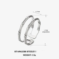 Adjustable silver stainless steel double bamboo ring with layered textured design - Double Layer Bamboo Style / Silver