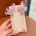 Ancient style hair clips with purple and pink flowers and pearl tassels for girls - Ziluningxiang Purple Pink