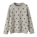 Maglione in maglia grigio chiaro a pois neri con spalle scese e polsini a costine - S / Grigio chiaro