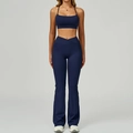 Ensemble de yoga bleu foncé avec brassière à bretelles fines et pantalon évasé taille en V - Bleu minuit (Soutien-gorge + Pantalon Évasé)