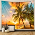 Détail de la tapisserie de plage au coucher du soleil avec palmiers et ciel orange chaud - Plage au coucher du soleil (GT330132) / 73X95CM (Brossé Transfrontalier)