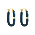 Close-up detail of U-shaped gold earrings with dark green enamel finish and polished surface - Dark Green
