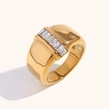 Vintage 18K gold-plated stainless steel ring featuring baguette-cut zircon stones - Simple Row Zirconia / Gold / US 6