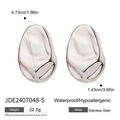 Detailed view of silver liquid metal earrings with stainless steel size specifications - Silver Irregular Streamline Style (JDE2407048-S)