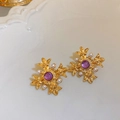 Vintage Barock Goldohrringe mit lila Edelstein und Perlen im klassischen Retro-Stil - Lila Vintage Perle Stil (9#)