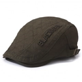 Olive green retro cotton beret with quilted diamond pattern and side embroidery - One Size / Army Green