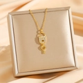 Elegante vergulde ketting met slot- en sleutelhanger met zirkonen op champagne zijde - Gouden Sleutel Stijl (8102)