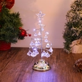 Close-up of a glowing metal spiral Christmas tree with crystal pendants and LED light - Medium Silver (10x10x26cm)