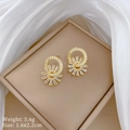 Macro view of flower stud earrings with zircon inlay, size 1.6x2.2cm and weight 5.6g - Sunflower Stud Earrings (925 Silver Pin Copper Gold Plated)