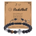 Bracciale da basket in ossidiana con croce e pietra occhio di tigre su biglietto regalo - Stile Pallacanestro 1