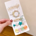 5-piece sea-themed rhinestone and pearl hair clips set in pastel macaron colors - Fish Tail 5-piece Set