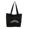 Minimalistische schwarze Segeltuchtasche mit FASHION-Logo und kleinem Reißverschlussbeutel - Schwarz