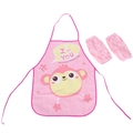 Grembiule impermeabile rosa per bambini e maniche con scimmia e scritta I Love You - Set Grembiule + Maniche / Rosa (Scimmia)
