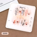 Bamboo ink press-on nails with red rhinestones and traditional Chinese calligraphy - Size XS (SD095-XS)