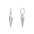 S925 sterling silver hoop earrings featuring polished spiral conch shell pendants - 26-Silver Conch