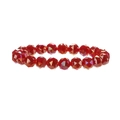 Macro detail of 10mm red faceted crystal beads with AB coating on stretch bracelet - Red