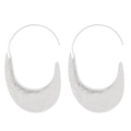 Detailed view of silver hammered texture on large U-shaped statement hook earrings - Silver Hammered U-Shaped Hook Style (N-1152)