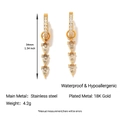 Waterproof 18K gold plated stainless steel long geometric round earrings for women - Slender Dangle Long Style (YE34)