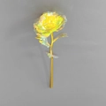 Radiant iridescent gold foil rose with metallic golden stem and leaves in studio light - Colorful Gold Yellow