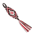 Handmade woven cotton keychain with black, red, and white diamond patterns and tassels - Black/Red/White