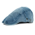 Dark blue washed denim flat cap with adjustable metal buckle and vintage twill texture - Adjustable / Medium Blue