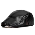 Men's winter newsboy cap in black and dark brown patchwork faux leather style - Black