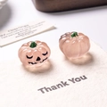 Luminous Halloween pumpkin charms in translucent pink finish with green stem - Luminous Pink Pumpkin Black Eyes / 3D