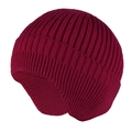 Burgundy winter knit beanie with ear flaps and thick fleece lining on white background - Ear Flap Style-Unlined / Burgundy