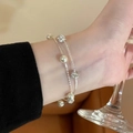 Double-layered retro bracelet with white pearls and textured silver beads on wrist - S515 Silver - Double Layer Starry Bracelet