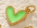 Gold lava heart pendant with green enamel inlay and beaded edge detail for DIY jewelry - Copper Green Heart