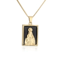 Detail of 18K gold plated necklace with Mary pendant and black enamel in macro view - Virgin Mary Relief / Black