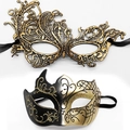 Goldene Spitze und schwarz-goldene Maskeradenmasken für Herren im venezianischen Stil - Phoenix Stil-Gold Set