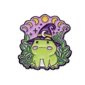 Enamel pin featuring a cute green frog wearing a purple wizard hat with yellow moon phase - Frog Wizard (XZ8482)