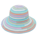 Handmade embroidered colorful striped sun hat for beach vacations with a wide brim - M (56-58cm) / Sky Blue