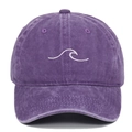 Washed purple cotton baseball cap with white minimalist wave embroidery in a front view - Adjustable / Purple