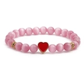 Bracciale di perle occhio di gatto rosa con ciondolo a cuore rosso e cristalli - Pendente a Cuore Rosso / Rosso