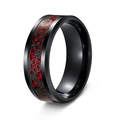 8mm black titanium steel ring featuring red carbon fiber and mechanical gear inlay - US 7 / Black Plated + Red Carbon Fiber