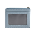 Slim grey-blue leather card holder with zipper closure and transparent ID window - Blue