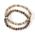 Tiger eye and cylinder natural stone beaded bracelet set with metallic spacers - Colored Textured Rectangle Stone Silver Spacer 2-Piece Set (B-S24082703A)
