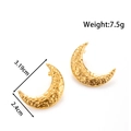 Polished gold hammered moon stud earrings made of titanium steel with size and weight specs - Crescent / Gold