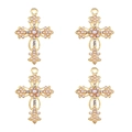 Detailed view of four gold cross charms inlaid with white pearls and sparkling zircons - Rhinestone Cross Pearl (px1086-10)