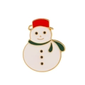 Enamel snowman brooch pin with festive red hat and green scarf in golden metal finish - Snowman