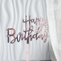 Rose gold acrylic Happy Birthday cake topper with mirror finish and star accents - Rose Gold Star