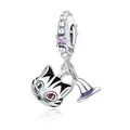 S925 sterling silver Halloween cat and wizard hat pendant charm with purple zircon - Magic Cat Pendant 0173