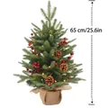 Dettaglio del mini albero di Natale da 65cm con bacche rosse, pigne e luci LED calde - 55cm-Con Luci LED